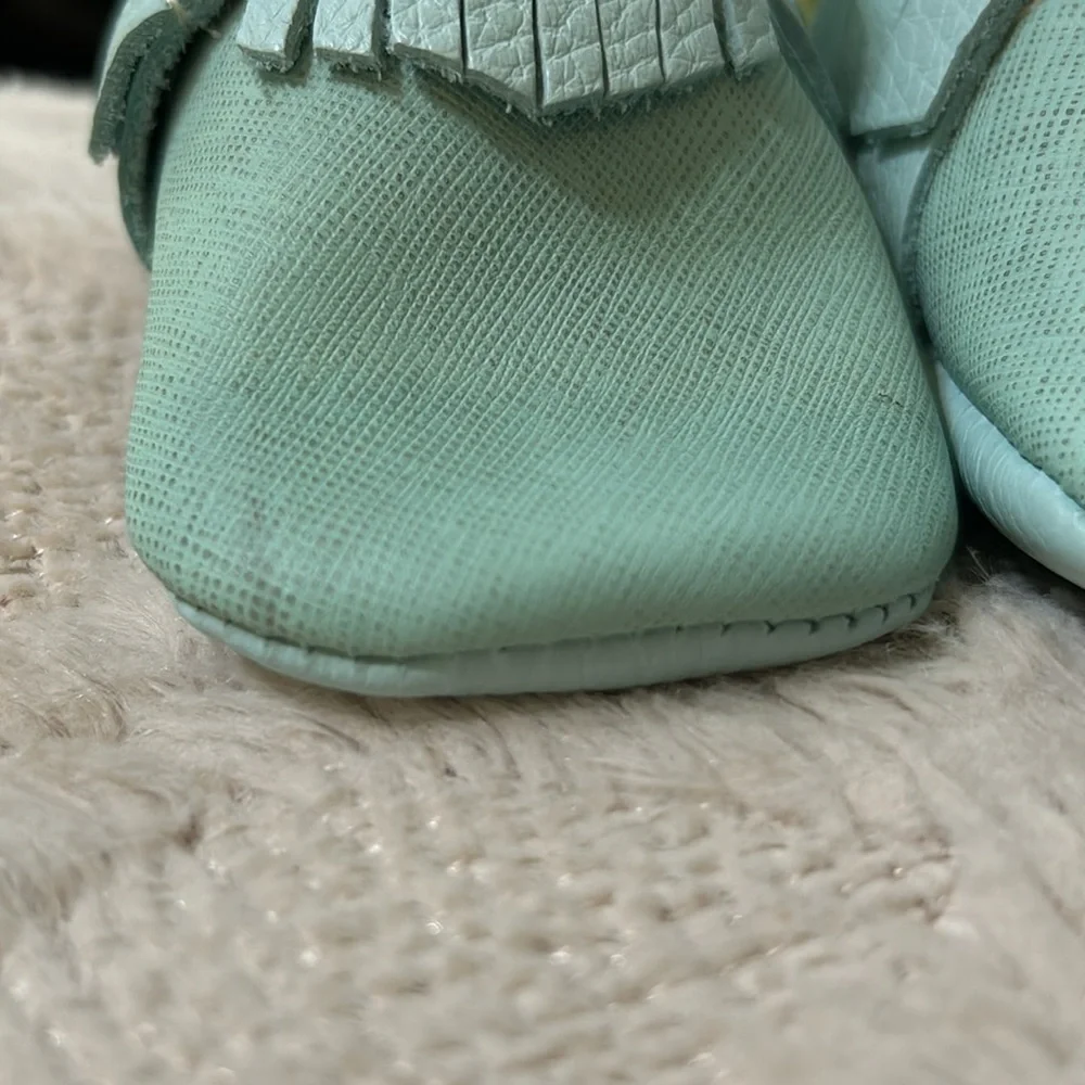 Baby premium leather Freshly Picked infant textured teal moccasins Size 1